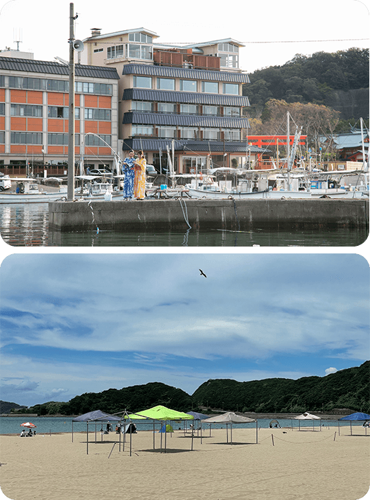 旅館と海辺