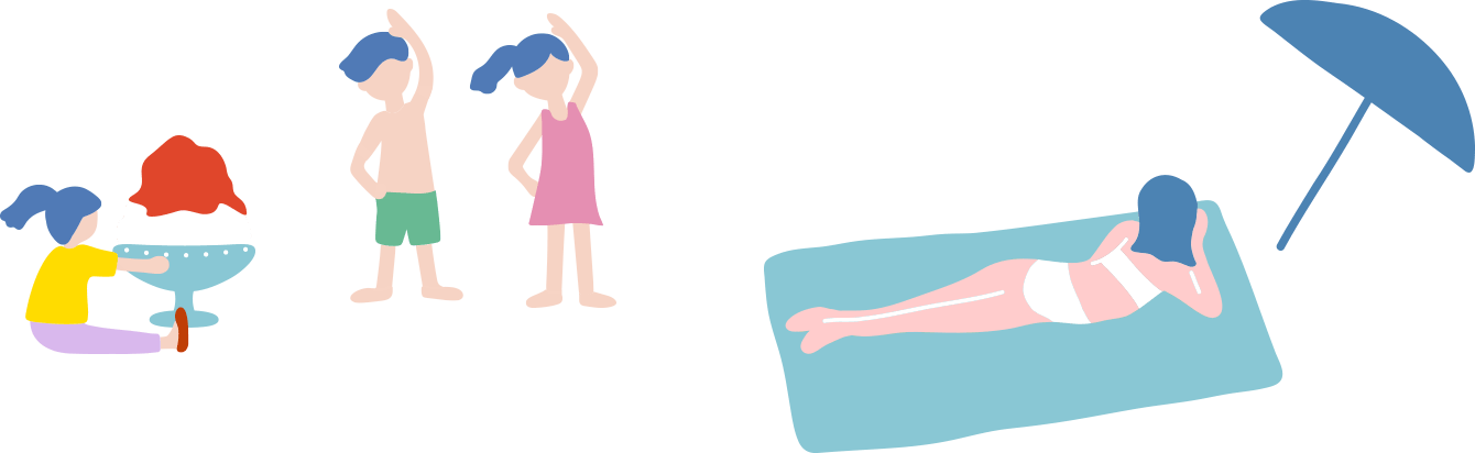 家族で温泉を楽しむイラスト